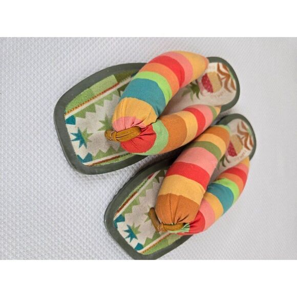 Farm Rio Colorful Stripe Fabric Sandals Padded Pineapple Flip-Flops Womens 7 - Picture 3 of 7
